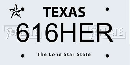 616HER Texas License Plate