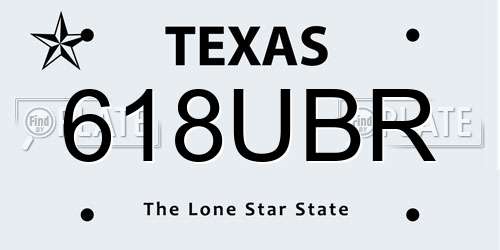 618UBR Texas License Plate