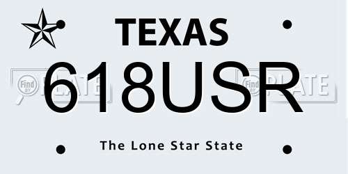 618USR Texas License Plate