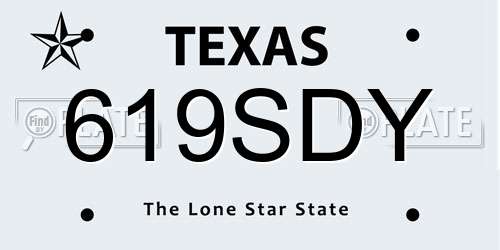 619SDY Texas License Plate