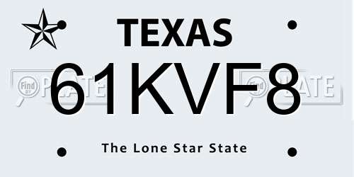 61KVF8 Texas License Plate