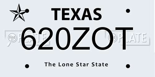 620ZOT Texas License Plate
