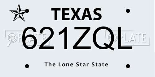 621ZQL Texas License Plate