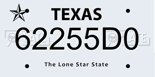 62255D0 Texas License Plate
