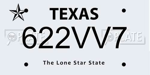 622VV7 Texas License Plate