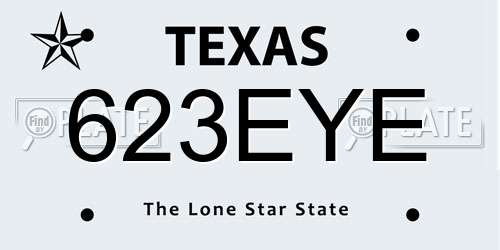 623EYE Texas License Plate