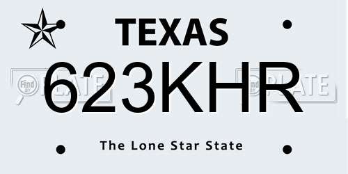 623KHR Texas License Plate