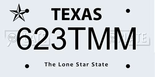 623TMM Texas License Plate