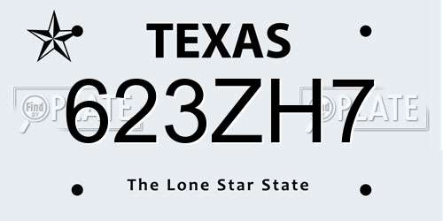 623ZH7 Texas License Plate