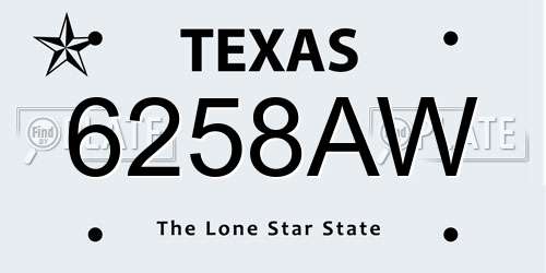 6258AW Texas License Plate