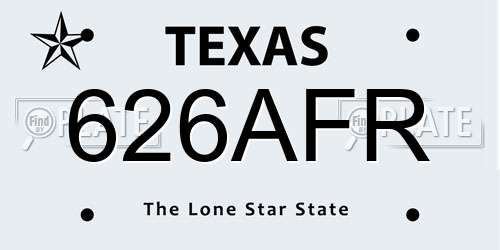 626AFR Texas License Plate
