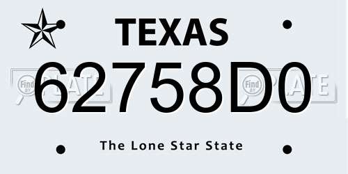 62758D0 Texas License Plate