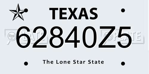 62840Z5 Texas License Plate