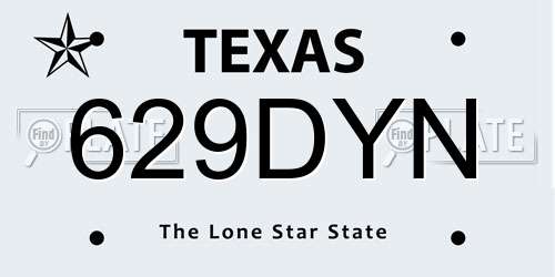 629DYN Texas License Plate