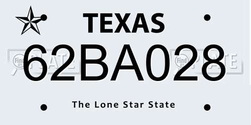 62BA028 Texas License Plate