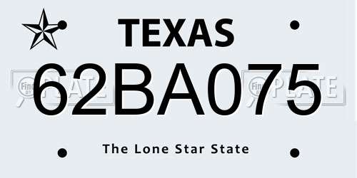 62BA075 Texas License Plate