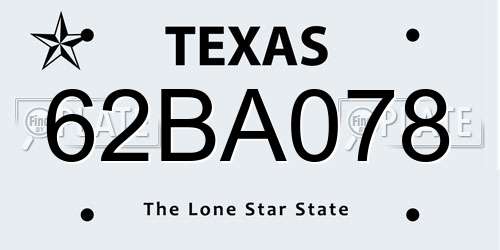 62BA078 Texas License Plate