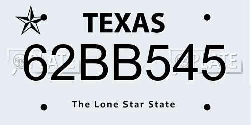 62BB545 Texas License Plate