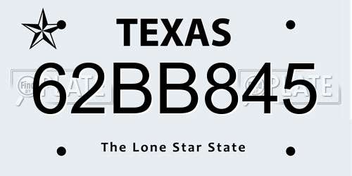 62BB845 Texas License Plate