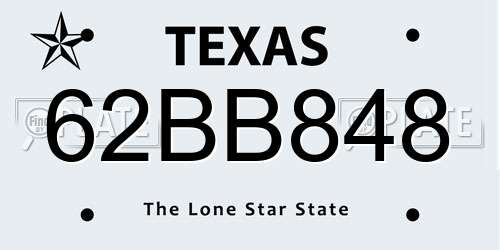 62BB848 Texas License Plate