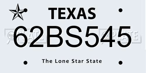 62BS545 Texas License Plate