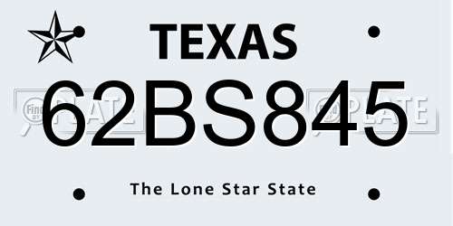 62BS845 Texas License Plate