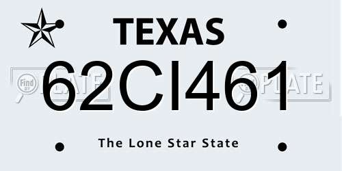 62CI461 Texas License Plate