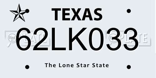 62LK033 Texas License Plate