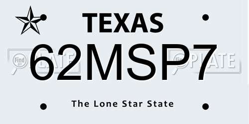 62MSP7 Texas License Plate