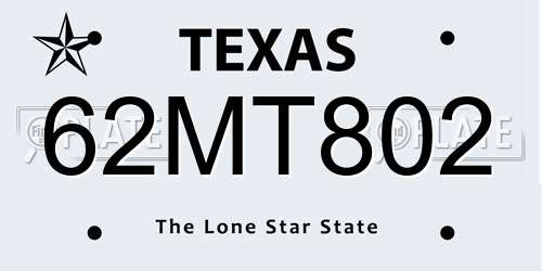 62MT802 Texas License Plate