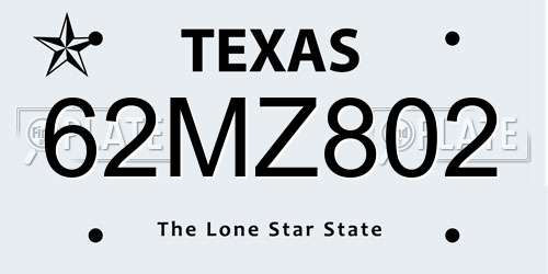 62MZ802 Texas License Plate