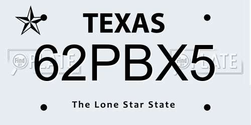 62PBX5 Texas License Plate