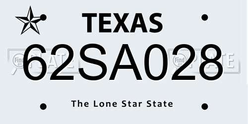 62SA028 Texas License Plate