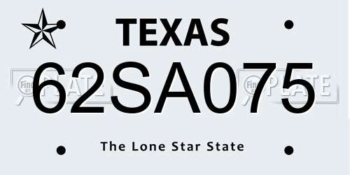 62SA075 Texas License Plate