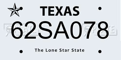 62SA078 Texas License Plate