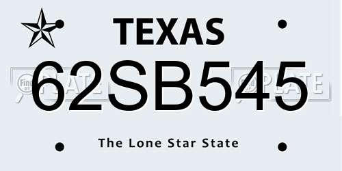 62SB545 Texas License Plate