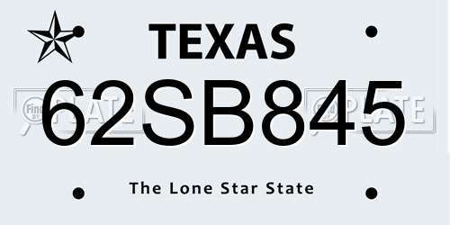 62SB845 Texas License Plate