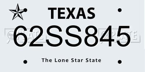 62SS845 Texas License Plate
