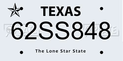 62SS848 Texas License Plate
