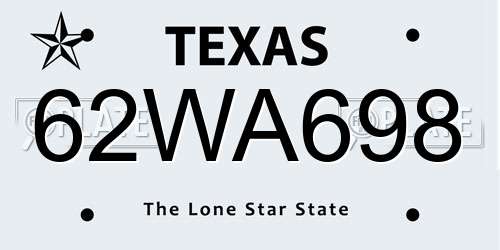 62WA698 Texas License Plate