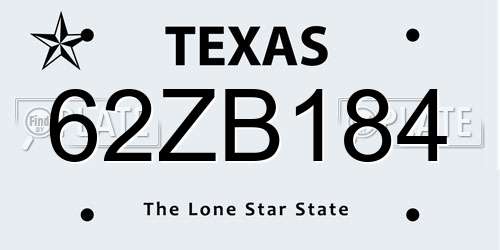62ZB184 Texas License Plate