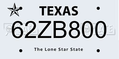 62ZB800 Texas License Plate