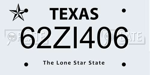 62ZI406 Texas License Plate