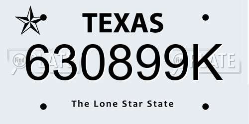 630899K Texas License Plate