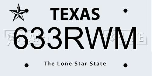 633RWM Texas License Plate