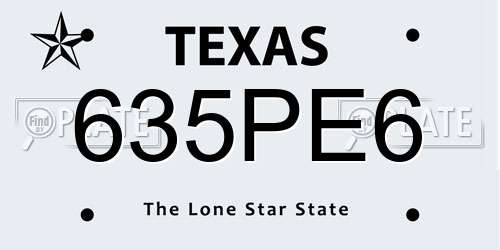 635PE6 Texas License Plate