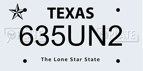 635UN2 Texas License Plate
