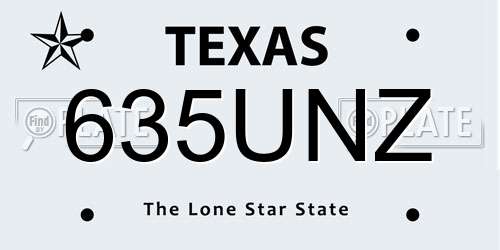 635UNZ Texas License Plate