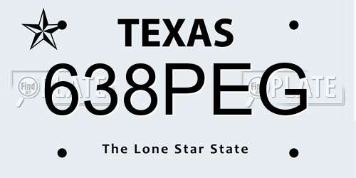 638PEG Texas License Plate
