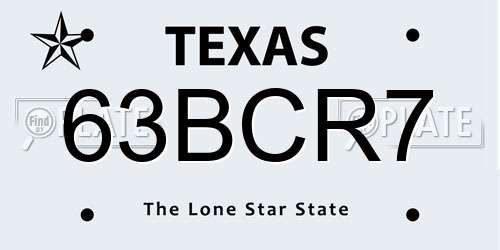 63BCR7 Texas License Plate